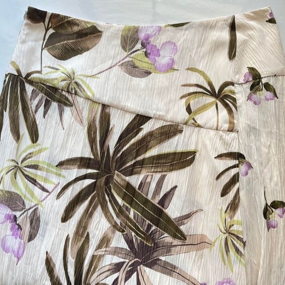 Vince Tropical Garden Flowers Palm Trees Print Crepe Midi Skirt Size 4 - Picture 6 of 10